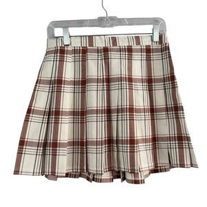 NWT Aerie Class Act Pleated Mini Skirt Plaid White Red Size Medium